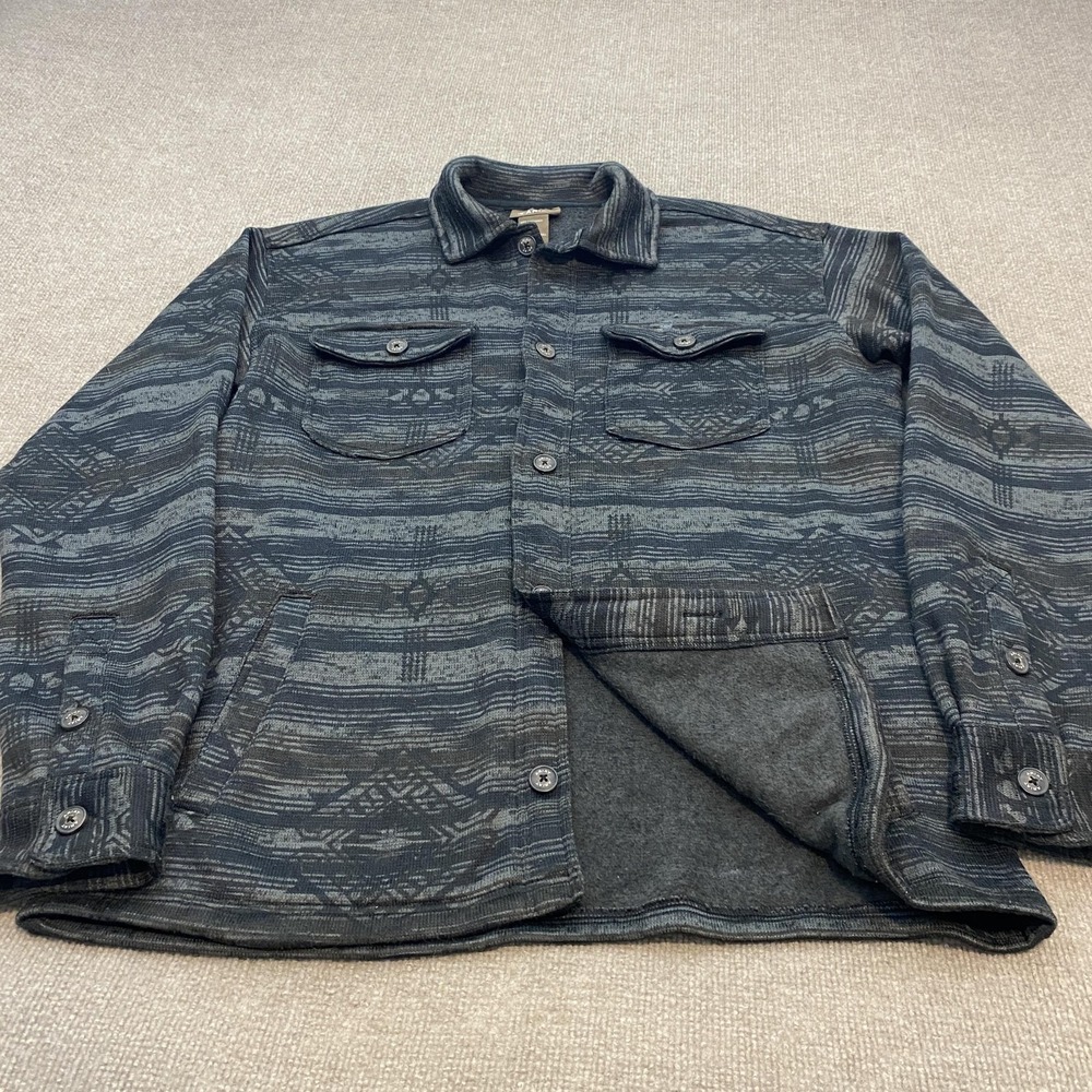 Ariat Shirt Jacket Mens Medium Gray Fleece Lined Button Aztec Western Cowboy